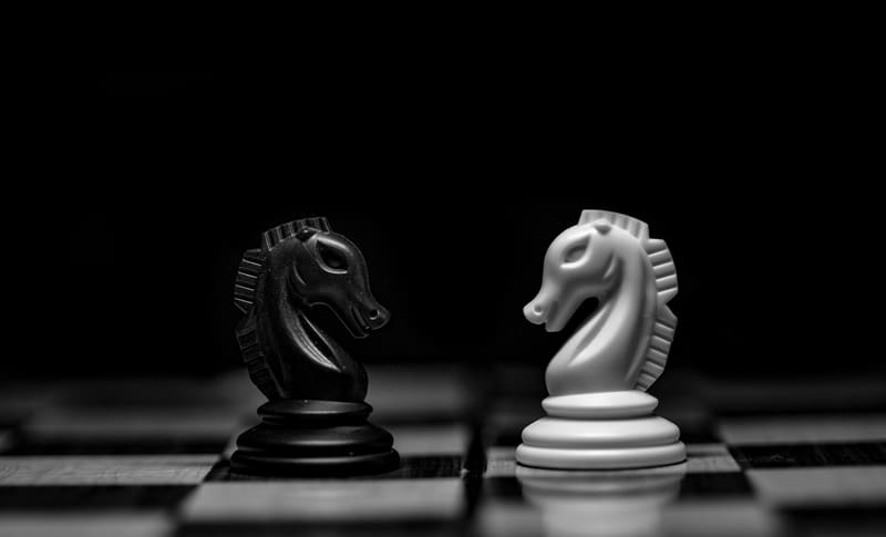 Deux cavaliers d’échecs face à face